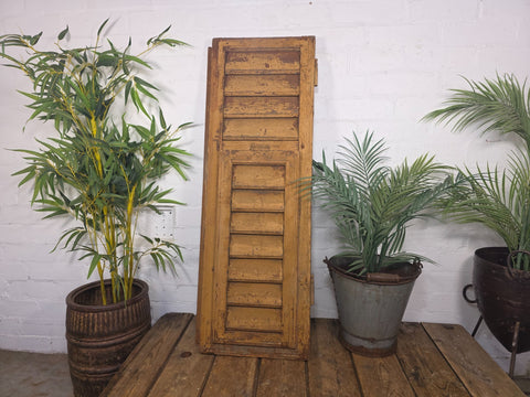 Vintage Antique Single Rustic Brown French Louvered Pine Wooden Window Shutters