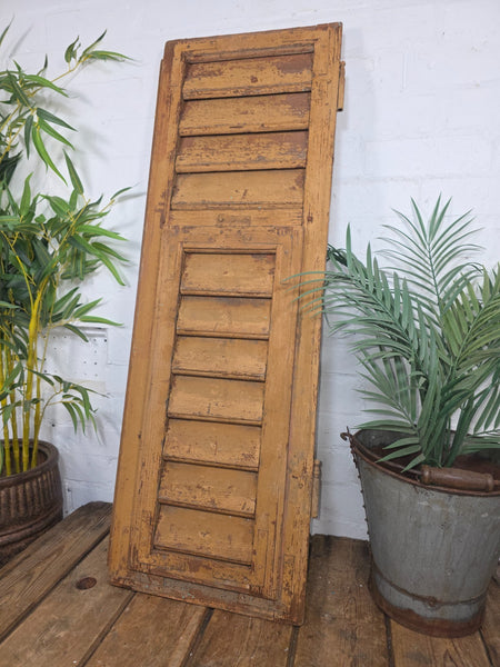 Vintage Antique Single Rustic Brown French Louvered Pine Wooden Window Shutters