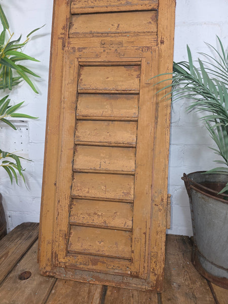 Vintage Antique Single Rustic Brown French Louvered Pine Wooden Window Shutters