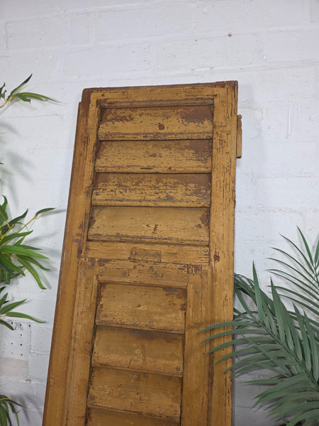 Vintage Antique Single Rustic Brown French Louvered Pine Wooden Window Shutters