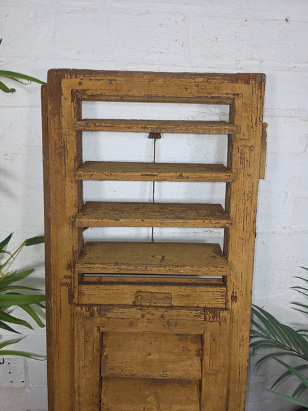 Vintage Antique Single Rustic Brown French Louvered Pine Wooden Window Shutters