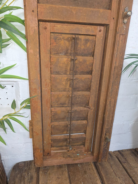 Vintage Antique Single Rustic Brown French Louvered Pine Wooden Window Shutters
