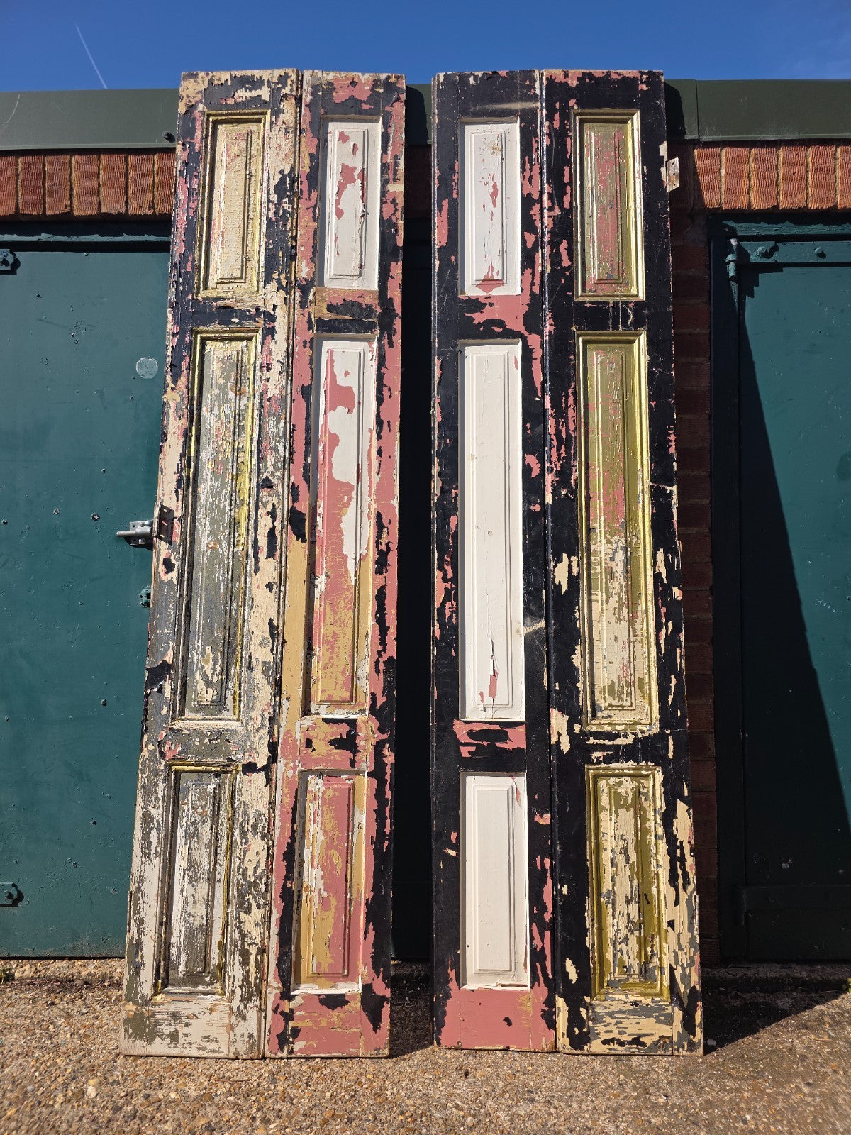 Vintage French Wooden Pine Bi Folding Window Door Shutters Screen Room Divider