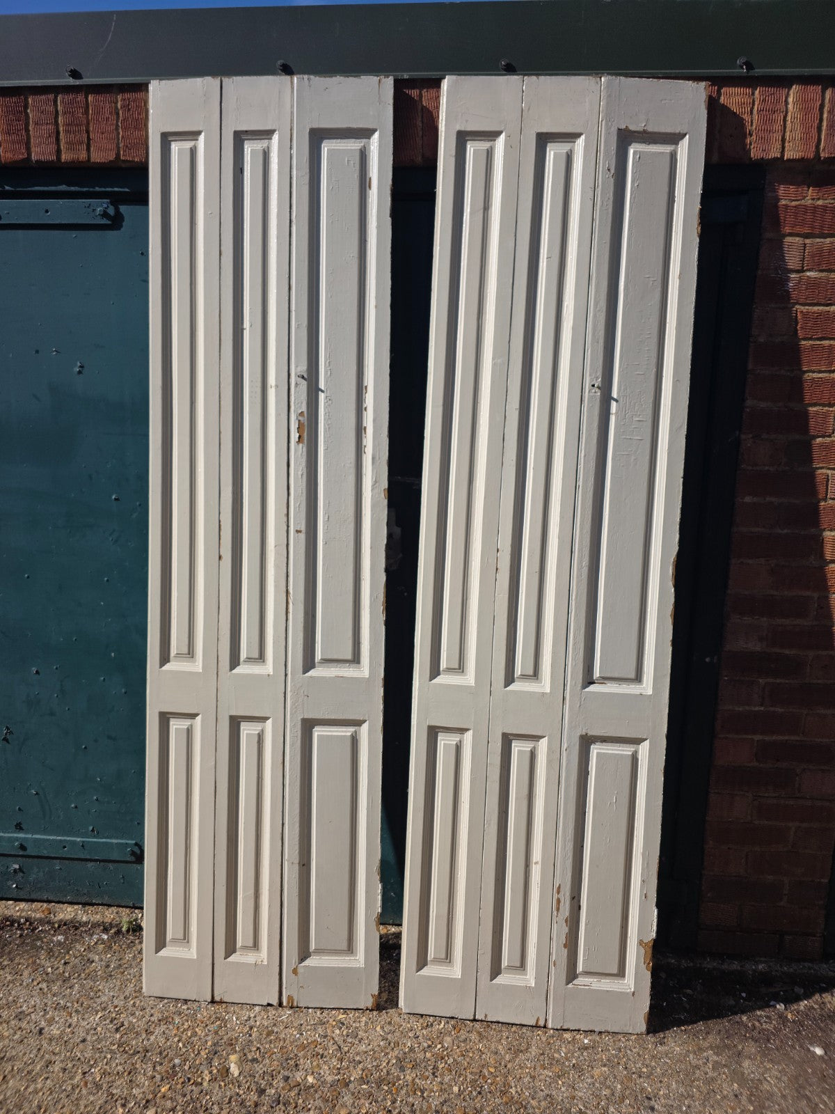 Vintage French Wooden Pine Bi Folding Window Door Shutters Screen Room Divider