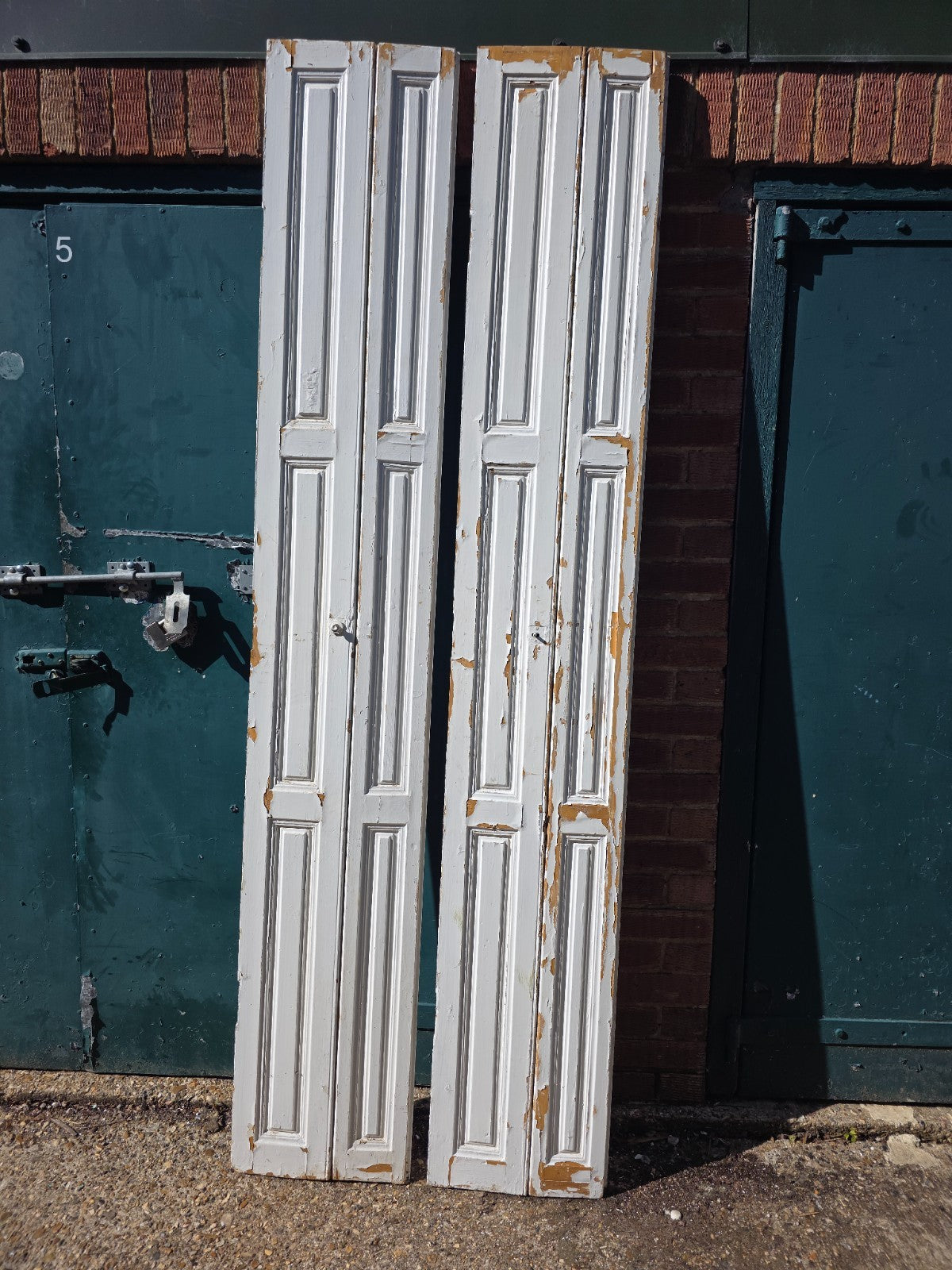 Vintage French Wooden Pine Bi Folding Window Door Shutters Screen Room Divider