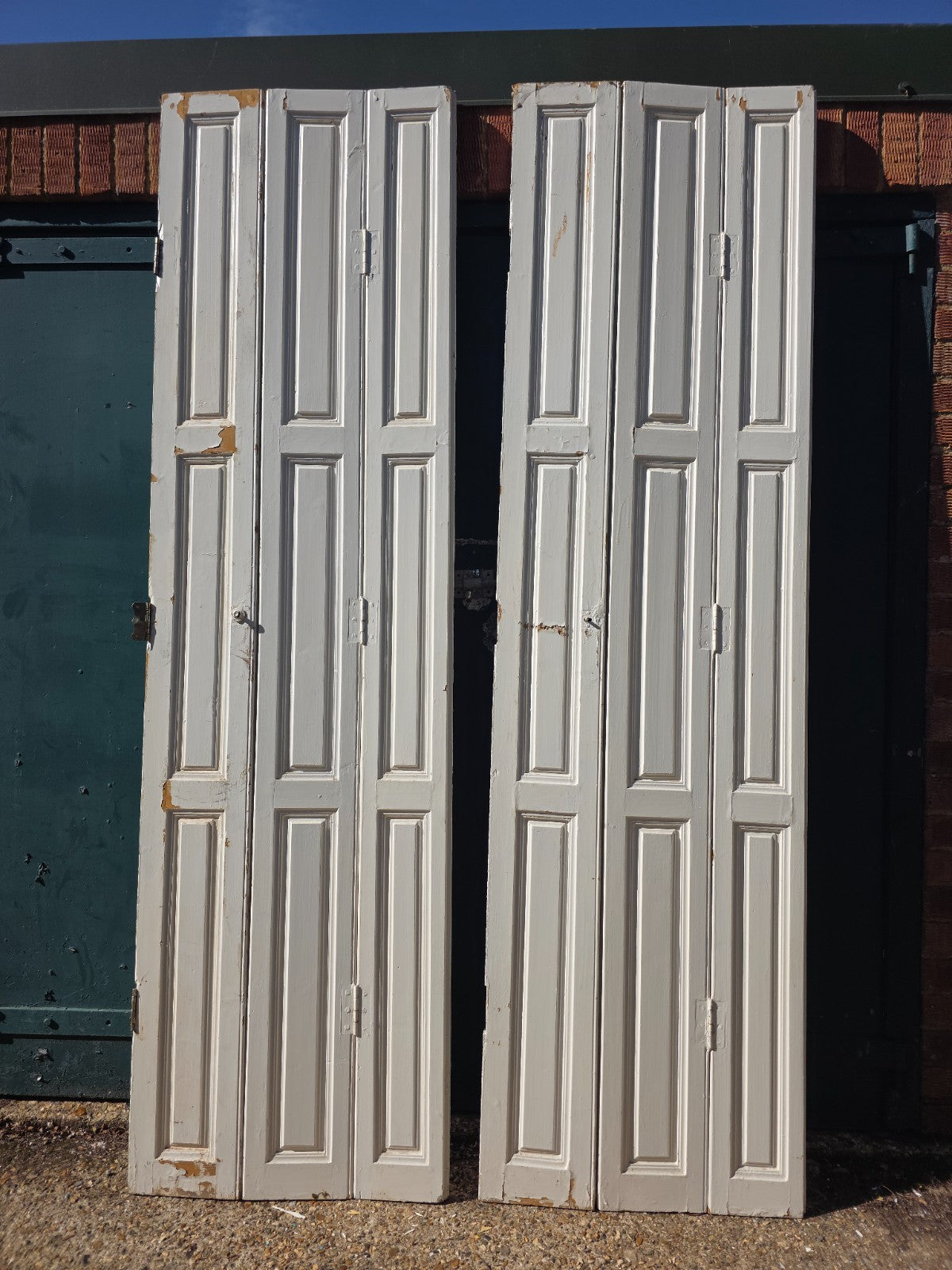 Vintage French Wooden Pine Bi Folding Window Door Shutters Screen Room Divider