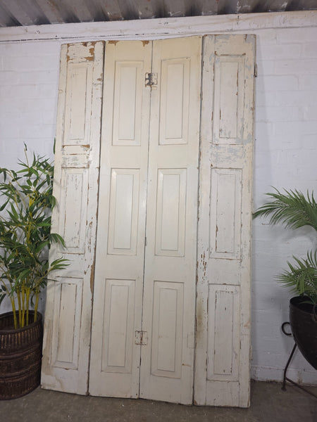 Vintage French Wooden Pine Bi Folding Window Door Shutters Screen Room Divider