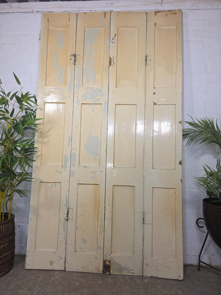 Vintage French Wooden Pine Bi Folding Window Door Shutters Screen Room Divider