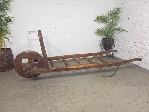 Antique Vintage Rustic French Decorative Wooden Wheel Barrow Cart Garden Display