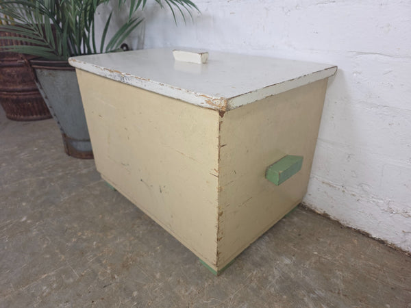 Vintage French Pine Wooden Storage Box Trunk Chest