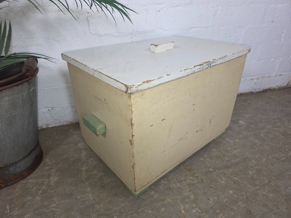 Vintage French Pine Wooden Storage Box Trunk Chest