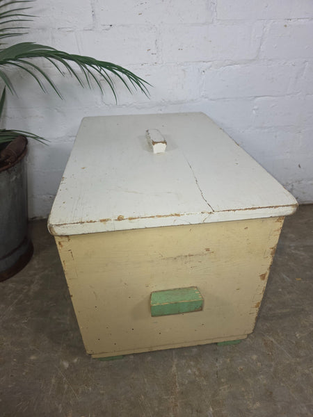 Vintage French Pine Wooden Storage Box Trunk Chest