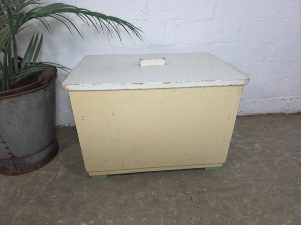 Vintage French Pine Wooden Storage Box Trunk Chest