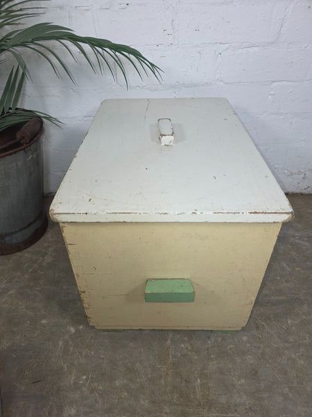 Vintage French Pine Wooden Storage Box Trunk Chest