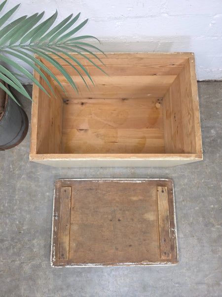 Vintage French Pine Wooden Storage Box Trunk Chest