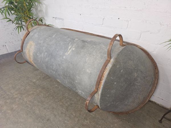 Large Vintage Hungarian Galvanised Tin Bath Tub Trough Garden Pond Herb Planter