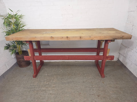 Antique Primitive French Rustic Solid Wooden Kitchen Island Butchers Prep Table