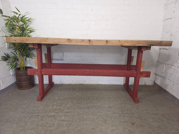 Antique Primitive French Rustic Solid Wooden Kitchen Island Butchers Prep Table