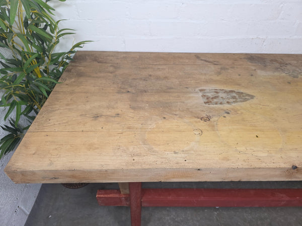 Antique Primitive French Rustic Solid Wooden Kitchen Island Butchers Prep Table