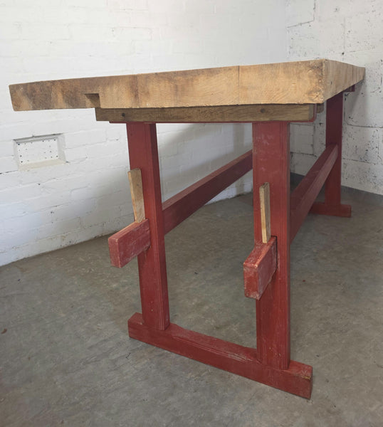Antique Primitive French Rustic Solid Wooden Kitchen Island Butchers Prep Table