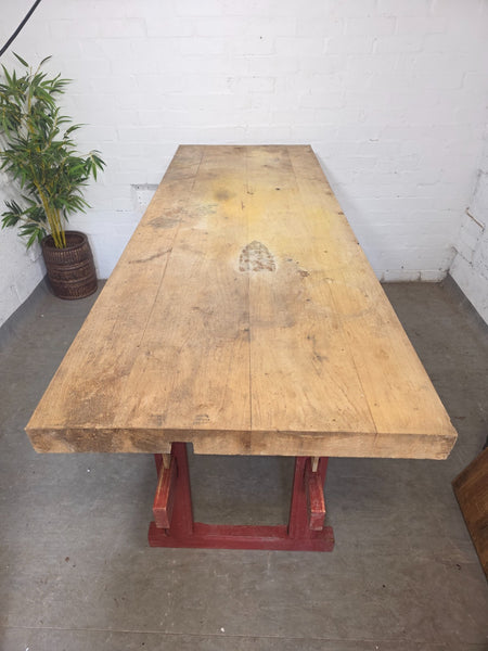 Antique Primitive French Rustic Solid Wooden Kitchen Island Butchers Prep Table
