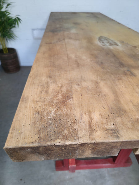 Antique Primitive French Rustic Solid Wooden Kitchen Island Butchers Prep Table