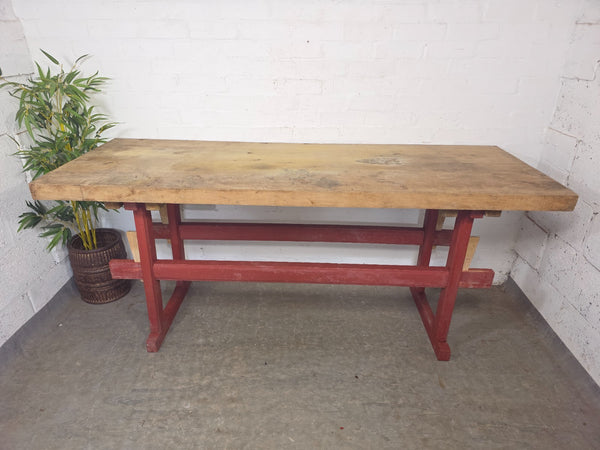 Antique Primitive French Rustic Solid Wooden Kitchen Island Butchers Prep Table