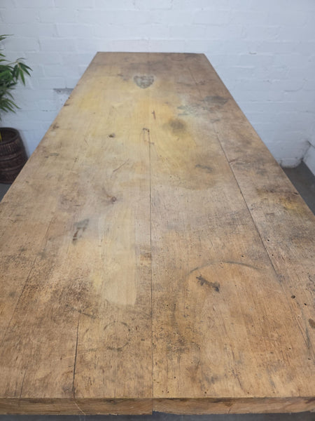 Antique Primitive French Rustic Solid Wooden Kitchen Island Butchers Prep Table