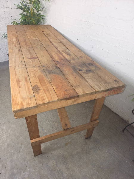 Vintage Rustic Military Pine Wooden Folding Trestle Dining Table Desk