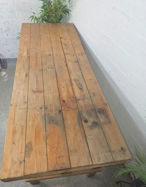 Vintage Rustic Military Pine Wooden Folding Trestle Dining Table Desk