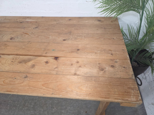 Vintage Rustic Military Pine Wooden Folding Trestle Dining Table Desk