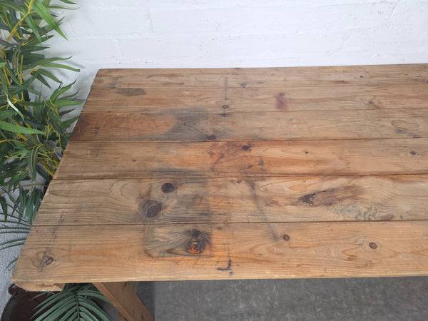 Vintage Rustic Military Pine Wooden Folding Trestle Dining Table Desk