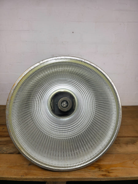 Large Vintage Industrial Holophane Prismpack Glass Ceiling Light Lamp Factory