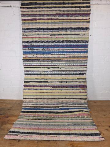 Vintage 4.5m 1950's Swedish Scandinavian Hand Woven Rag Rug Carpet Runner Yoga