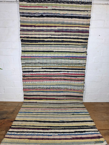 Vintage 4.5m 1950's Swedish Scandinavian Hand Woven Rag Rug Carpet Runner Yoga