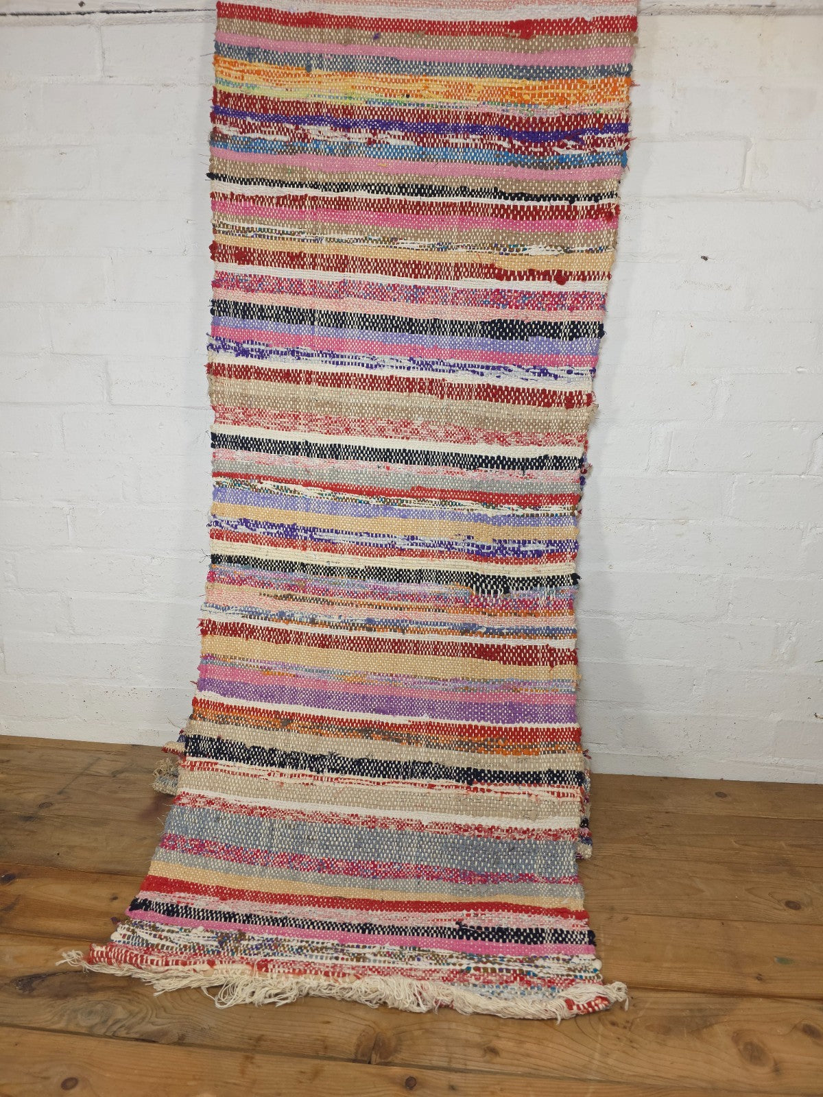 Vintage 7.9m 1950's Swedish Scandinavian Hand Woven Rag Rug Carpet Runner Yoga