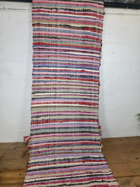 Vintage 7.9m 1950's Swedish Scandinavian Hand Woven Rag Rug Carpet Runner Yoga
