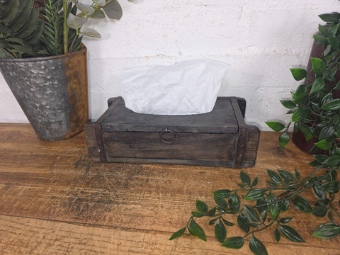 Vintage Indian Solid Wooden Brick Mould Tissue Box Home Decor