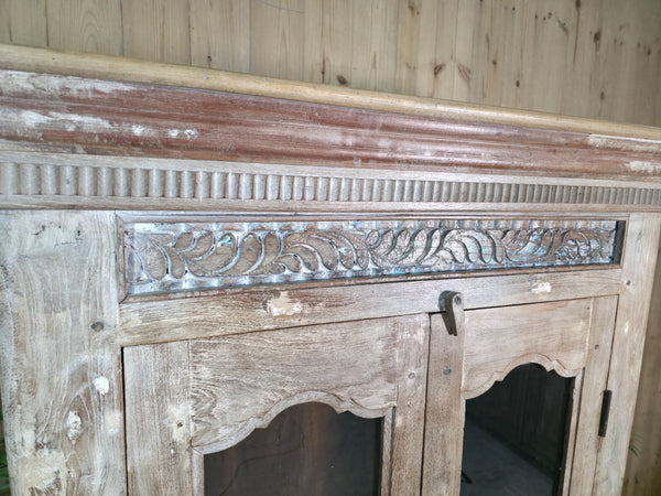 Vintage Reclaimed Hand Carved Indian Wooden Display Drinks Cabinet Cupboard