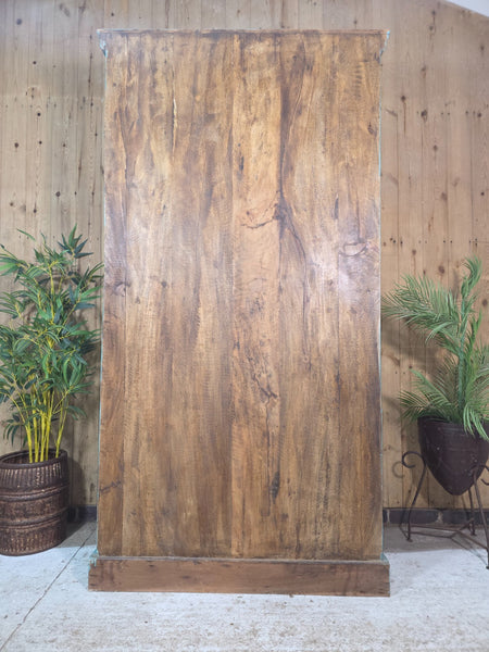 Large Vintage Reclaimed Hand Carved Indian Solid Wooden Bookcase Shelving Unit