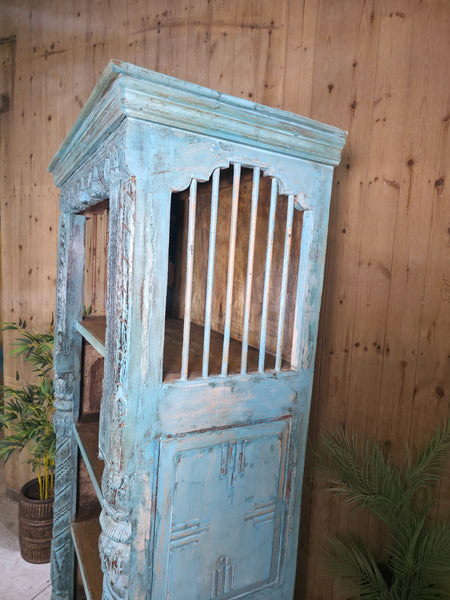 Large Vintage Reclaimed Hand Carved Indian Solid Wooden Bookcase Shelving Unit