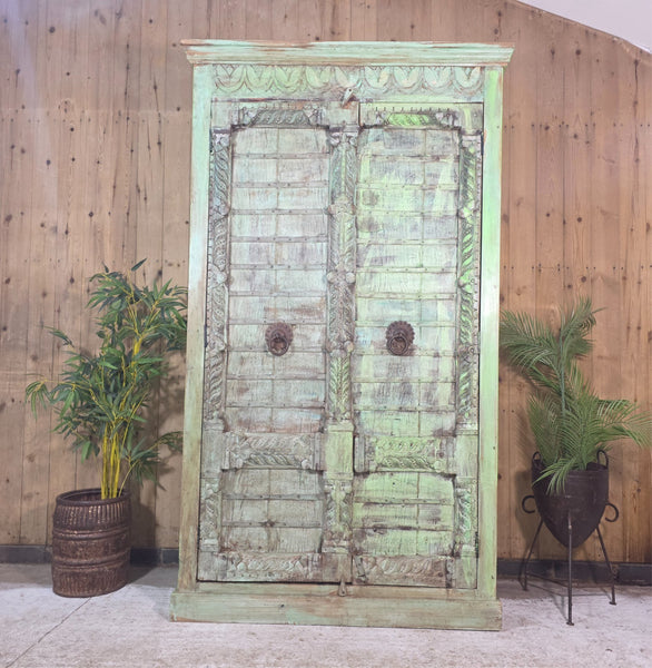 Large Vintage Indian Solid Wooden Armoire Wardrobe Kitchen Linen Cupboard