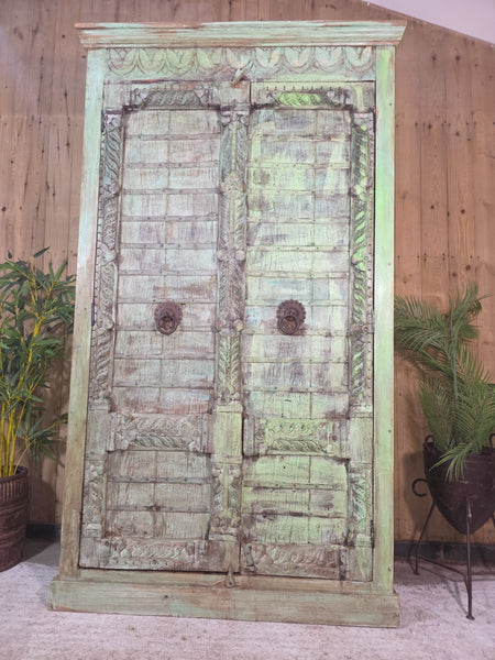 Large Vintage Indian Solid Wooden Armoire Wardrobe Kitchen Linen Cupboard