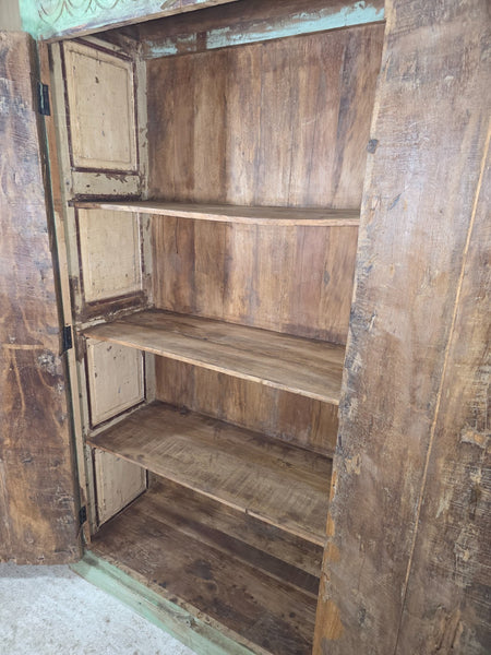 Large Vintage Indian Solid Wooden Armoire Wardrobe Kitchen Linen Cupboard