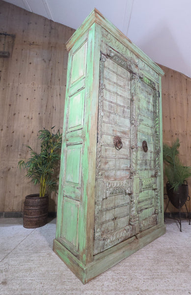 Large Vintage Indian Solid Wooden Armoire Wardrobe Kitchen Linen Cupboard