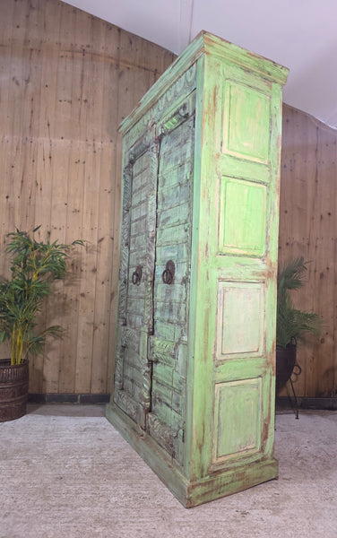 Large Vintage Indian Solid Wooden Armoire Wardrobe Kitchen Linen Cupboard