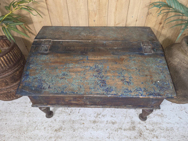 Vintage Antique Indian Colonial Solid Wooden Writing Box Desk