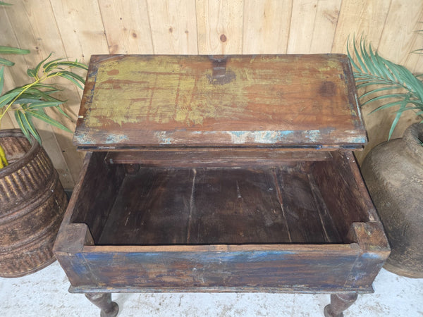 Vintage Antique Indian Colonial Solid Wooden Writing Box Desk