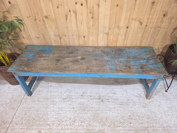 Vintage Rustic Blue Indian Solid Wooden Hallway Bench Console Table