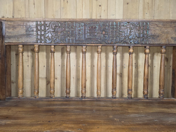 Vintage Reclaimed Indian Hand Carved  Solid Wooden Bench Seat
